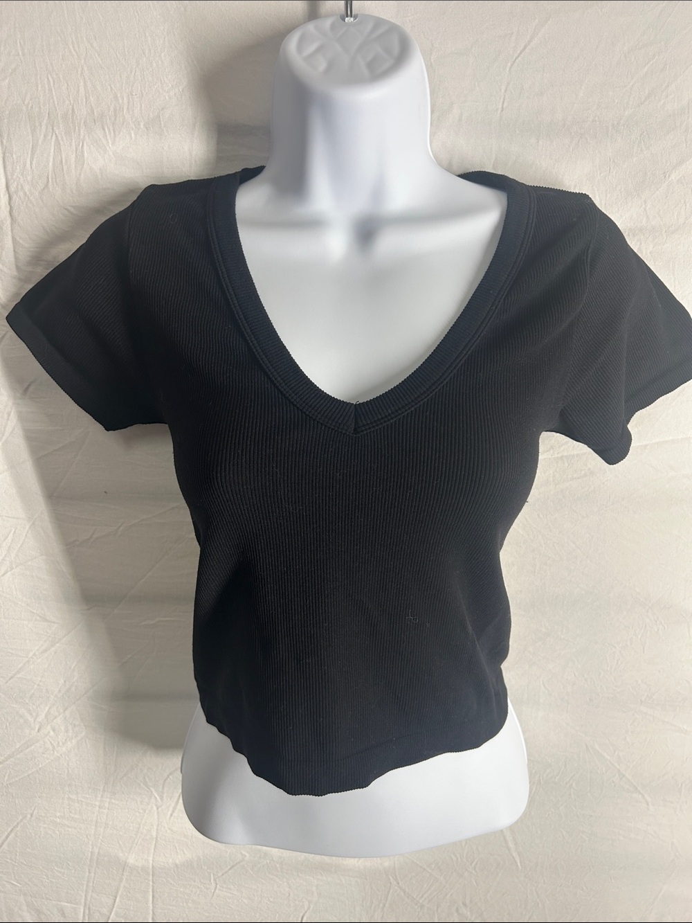 Wallflower Black V-Neck Ribbed Short Sleeve Top